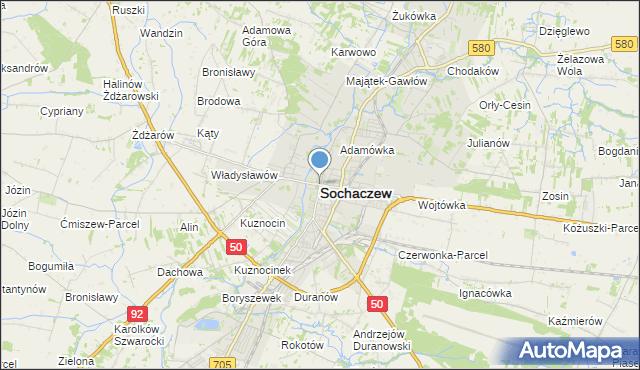 mapa Sochaczew, Sochaczew na mapie Targeo