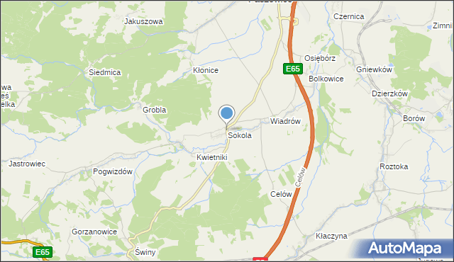 mapa Sokola, Sokola gmina Paszowice na mapie Targeo