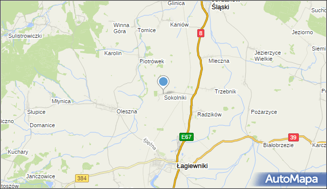 mapa Sokolniki, Sokolniki gmina Łagiewniki na mapie Targeo