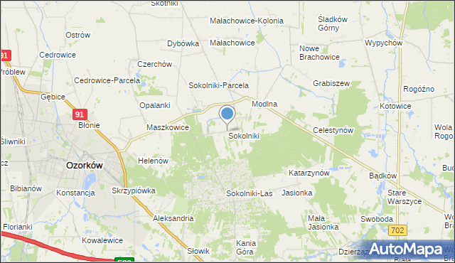 mapa Sokolniki, Sokolniki gmina Ozorków na mapie Targeo