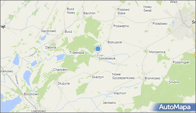 mapa Sokołowice, Sokołowice gmina Przemęt na mapie Targeo