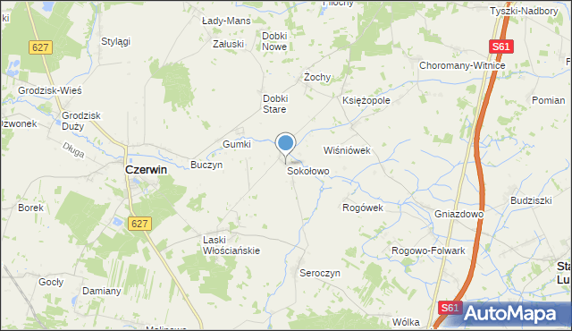 mapa Sokołowo, Sokołowo gmina Czerwin na mapie Targeo