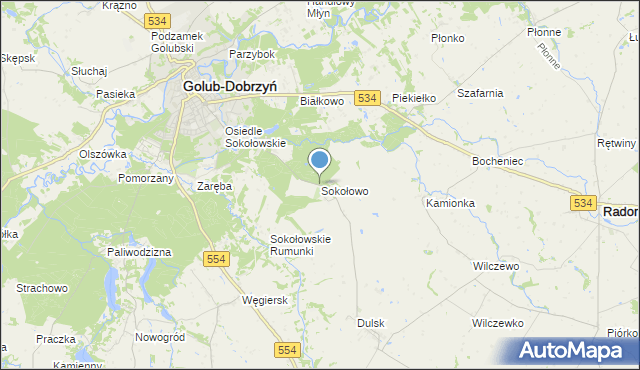 mapa Sokołowo, Sokołowo gmina Golub-Dobrzyń na mapie Targeo