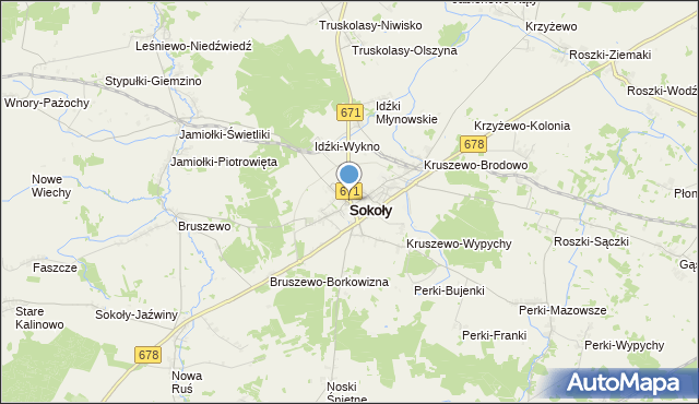mapa Sokoły, Sokoły powiat wysokomazowiecki na mapie Targeo