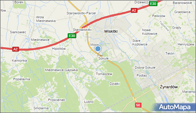 mapa Sokule, Sokule gmina Wiskitki na mapie Targeo