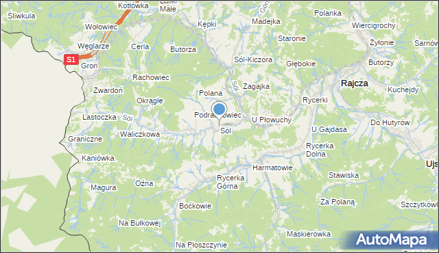 mapa Sól, Sól gmina Rajcza na mapie Targeo