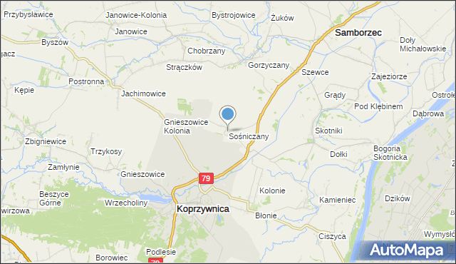 mapa Sośniczany, Sośniczany na mapie Targeo