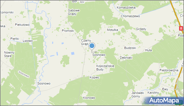 mapa Sosnowo, Sosnowo gmina Sztabin na mapie Targeo