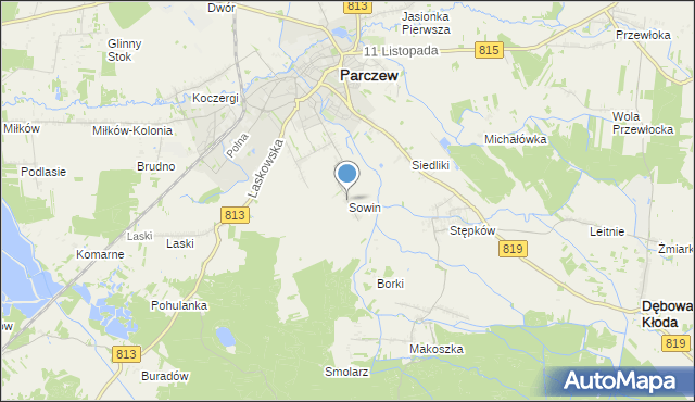 mapa Sowin, Sowin gmina Parczew na mapie Targeo