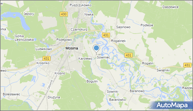 mapa Sowiniec, Sowiniec gmina Mosina na mapie Targeo