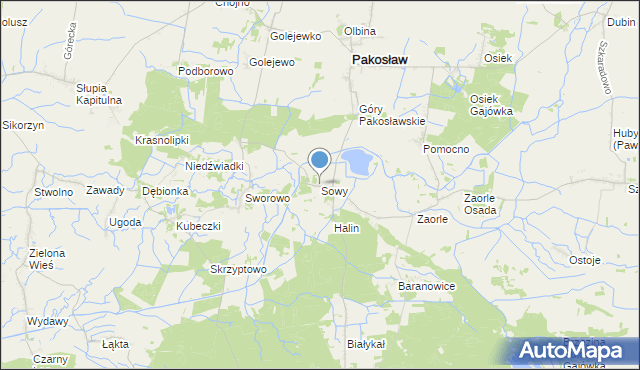 mapa Sowy, Sowy gmina Pakosław na mapie Targeo