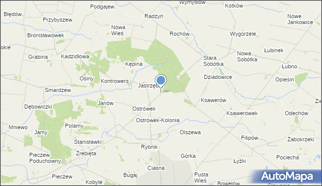 mapa Srebrna, Srebrna gmina Grabów na mapie Targeo