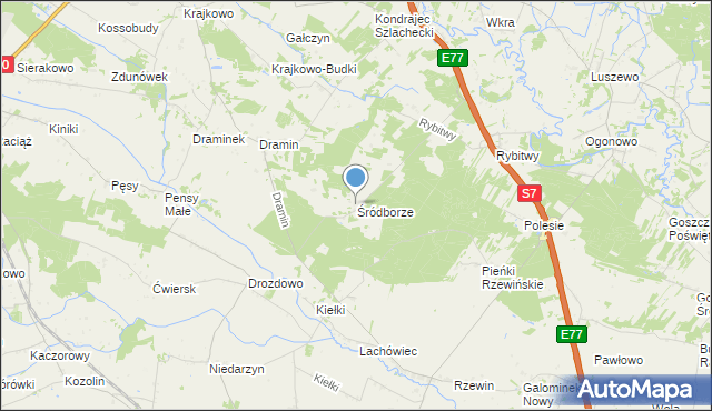 mapa Śródborze, Śródborze gmina Baboszewo na mapie Targeo