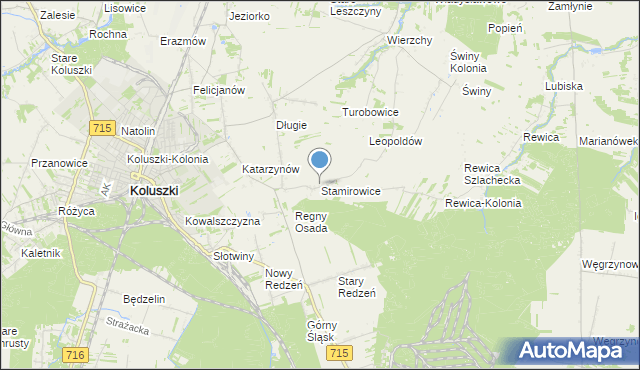 mapa Stamirowice, Stamirowice gmina Koluszki na mapie Targeo