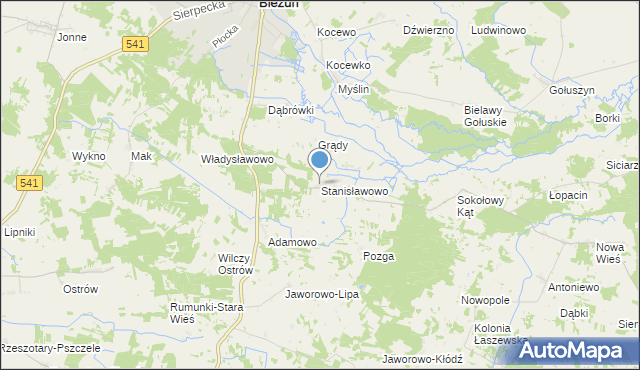 mapa Stanisławowo, Stanisławowo gmina Bieżuń na mapie Targeo