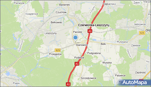 mapa Stanowice, Stanowice gmina Czerwionka-Leszczyny na mapie Targeo