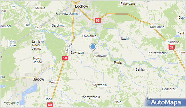 mapa Starowola, Starowola gmina Jadów na mapie Targeo