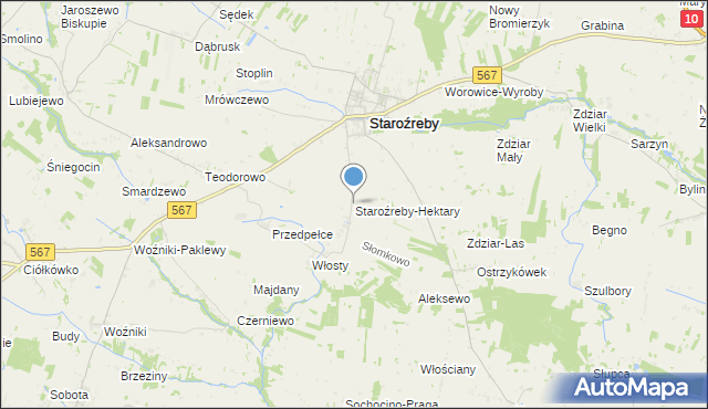 mapa Staroźreby-Hektary, Staroźreby-Hektary na mapie Targeo