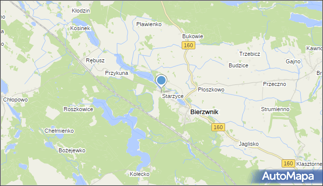 mapa Starzyce, Starzyce gmina Bierzwnik na mapie Targeo