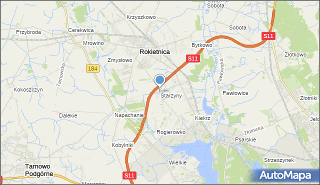 mapa Starzyny, Starzyny gmina Rokietnica na mapie Targeo