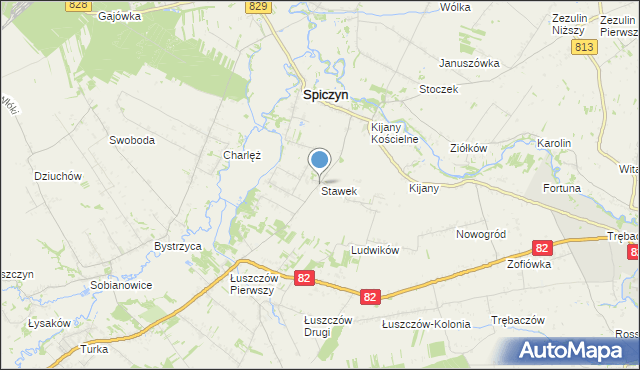 mapa Stawek, Stawek gmina Spiczyn na mapie Targeo
