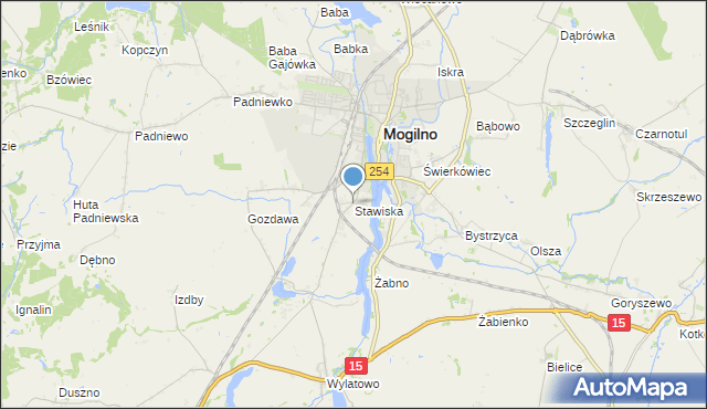 mapa Stawiska, Stawiska gmina Mogilno na mapie Targeo