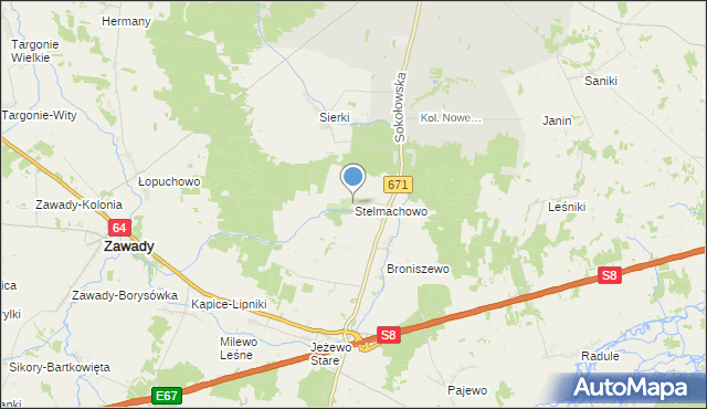 mapa Stelmachowo, Stelmachowo gmina Tykocin na mapie Targeo