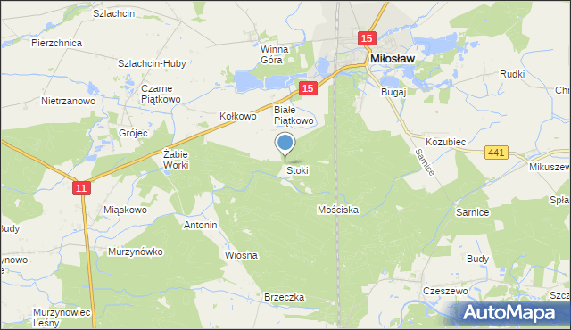 mapa Stoki, Stoki gmina Miłosław na mapie Targeo