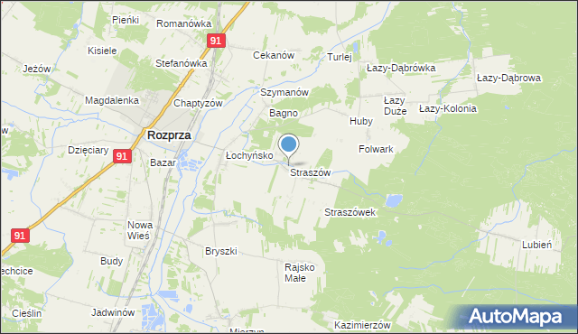 mapa Straszów, Straszów gmina Rozprza na mapie Targeo