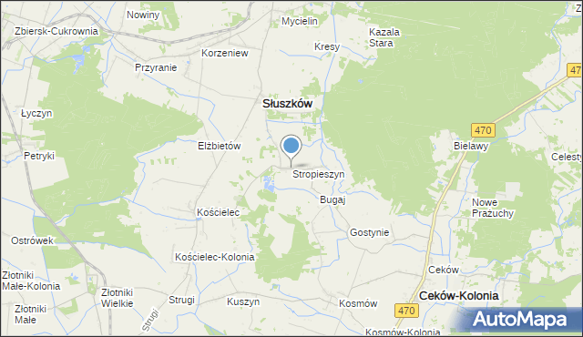 mapa Stropieszyn, Stropieszyn gmina Mycielin na mapie Targeo