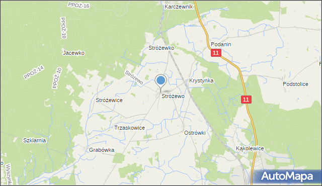 mapa Stróżewo, Stróżewo gmina Chodzież na mapie Targeo