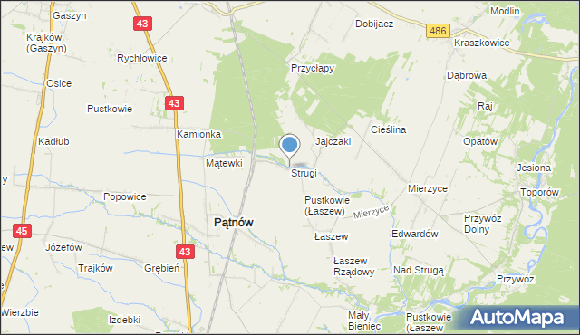 mapa Strugi, Strugi gmina Wierzchlas na mapie Targeo