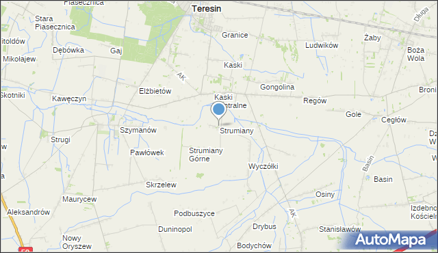 mapa Strumiany, Strumiany gmina Baranów na mapie Targeo
