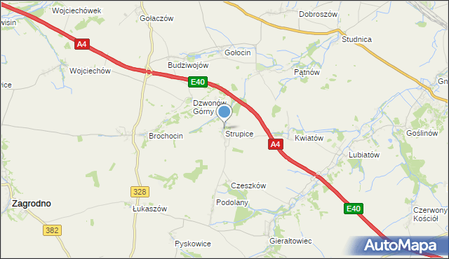 mapa Strupice, Strupice gmina Chojnów na mapie Targeo