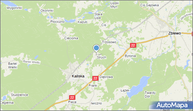 mapa Strych, Strych gmina Kaliska na mapie Targeo