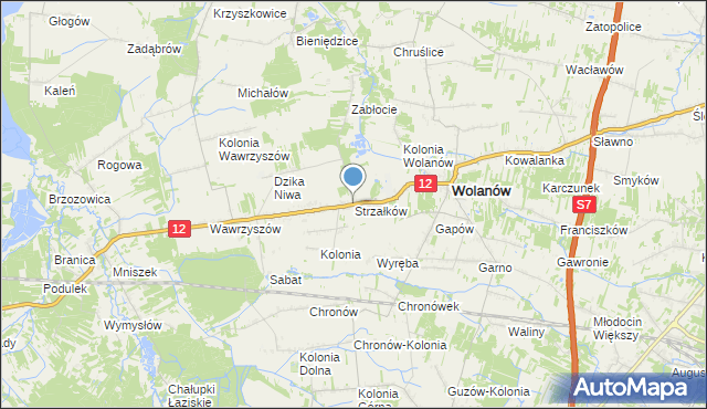 mapa Strzałków, Strzałków gmina Wolanów na mapie Targeo