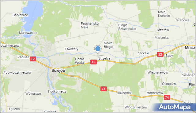 mapa Strzelce, Strzelce gmina Mniszków na mapie Targeo