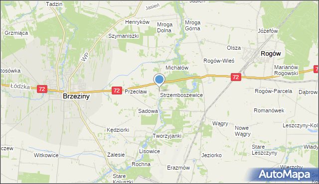 mapa Strzemboszewice, Strzemboszewice na mapie Targeo