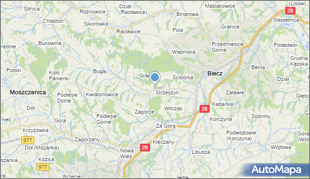 mapa Strzeszyn, Strzeszyn gmina Biecz na mapie Targeo