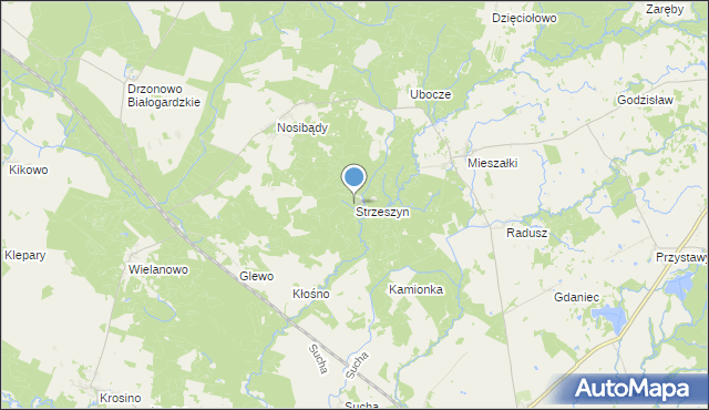 mapa Strzeszyn, Strzeszyn gmina Grzmiąca na mapie Targeo