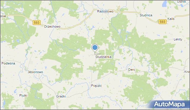 mapa Studzianka, Studzianka gmina Jeziorany na mapie Targeo