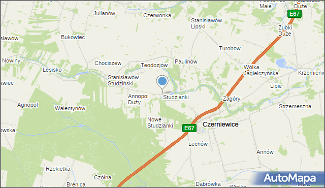 mapa Studzianki, Studzianki gmina Czerniewice na mapie Targeo