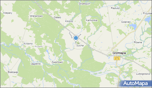 mapa Sucha, Sucha gmina Grzmiąca na mapie Targeo