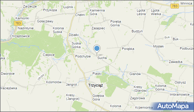 mapa Sucha, Sucha gmina Trzyciąż na mapie Targeo