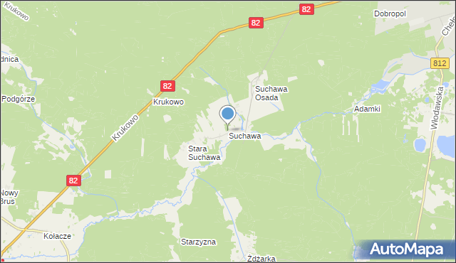 mapa Suchawa, Suchawa gmina Wyryki na mapie Targeo
