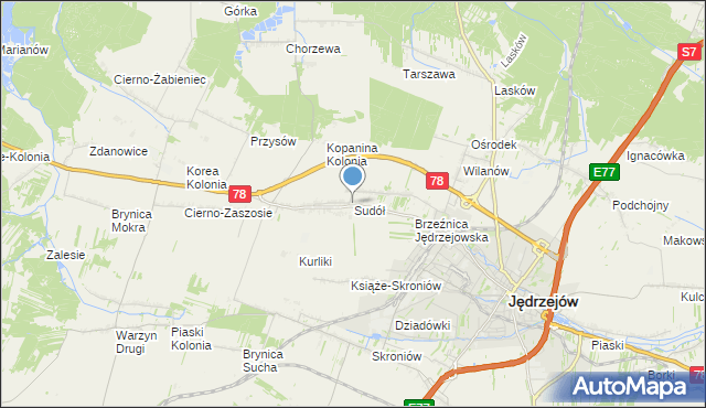 mapa Sudół, Sudół gmina Jędrzejów na mapie Targeo