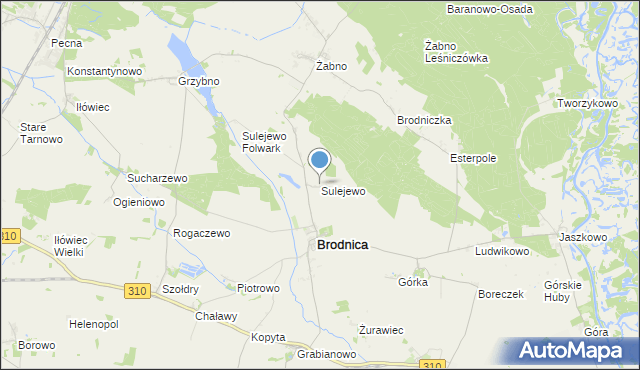 mapa Sulejewo, Sulejewo gmina Brodnica na mapie Targeo