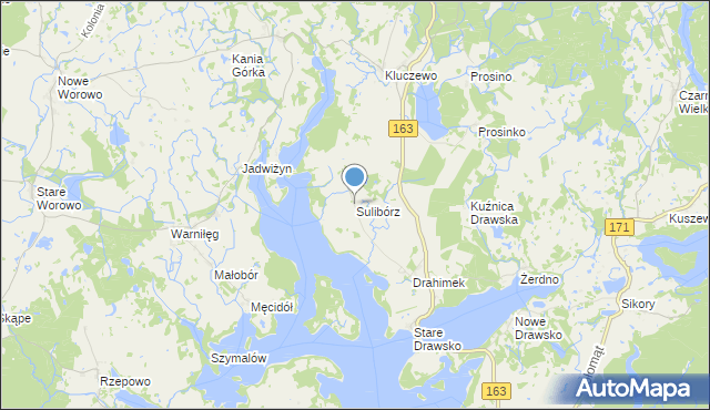 mapa Sulibórz, Sulibórz gmina Czaplinek na mapie Targeo