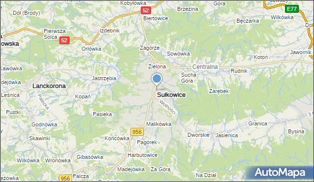 mapa Sułkowice, Sułkowice powiat myślenicki na mapie Targeo