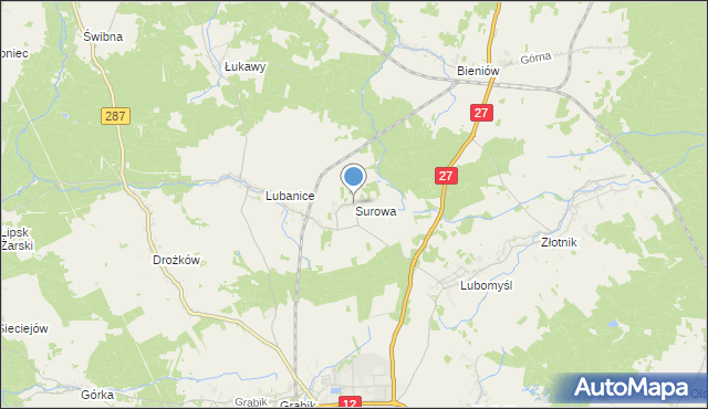 mapa Surowa, Surowa gmina Żary na mapie Targeo